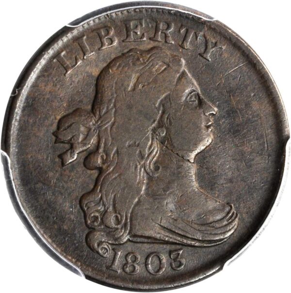 1803 P Draped Bust Half Cent in VG to Fine Condition