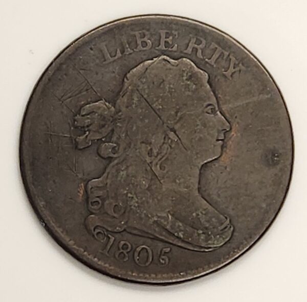 1805 Draped Bust Half Cent Small 5 No Stems F